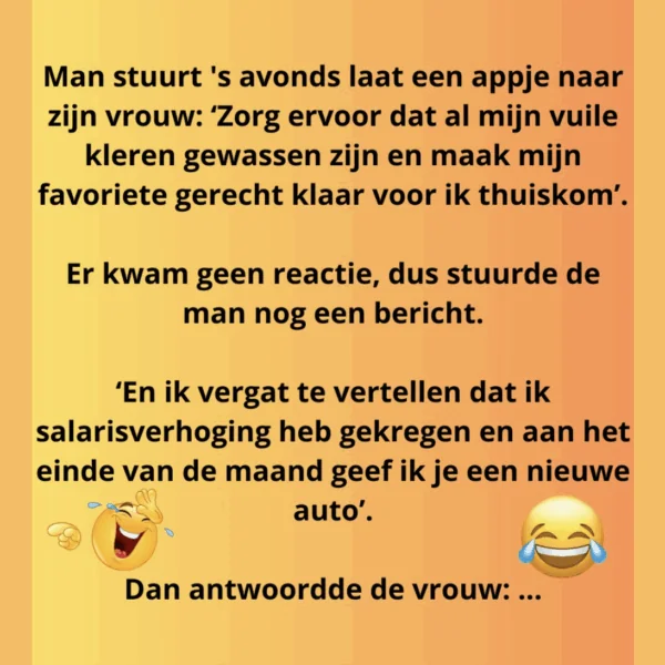 Leuke grap: Een man stuurde laat op de avond een bericht naar zijn vrouw &ndash; en kreeg een onverwachte reactie