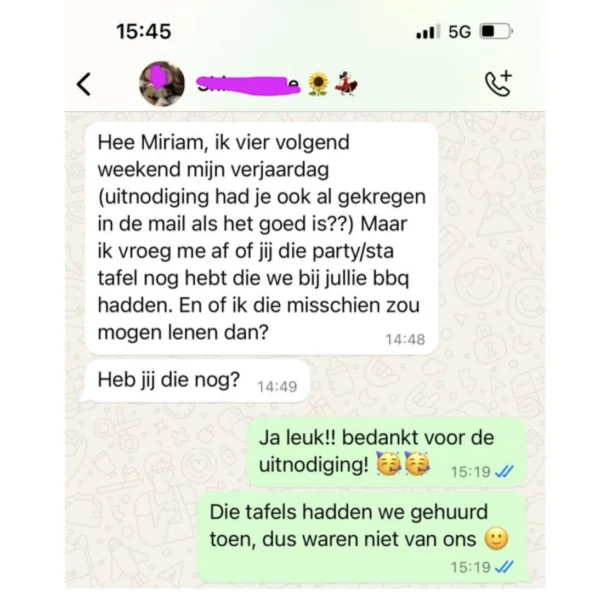 Verjaardagsverzoek om statafel loopt uit op onschuldig communicatiemisverstand